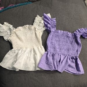 SHEIN Kids White and Purple Ruffled Blouses